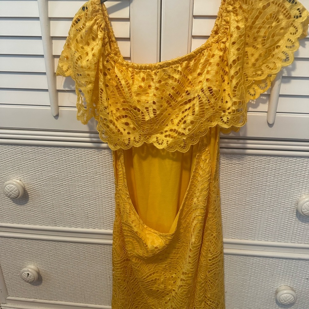 Material Girl Yellow Ribbed Off-Shoulder Sundress - Picture 3 of 5